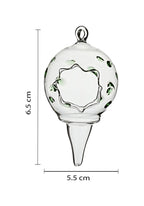 Christmas candle holder ornament- clear transparent with small green dots
