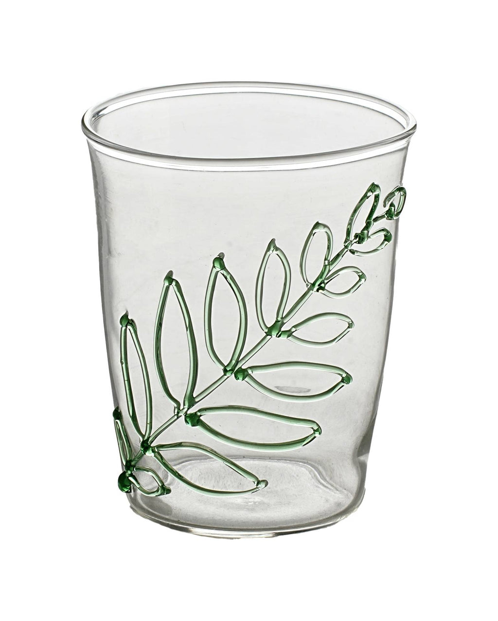 Glass with green leaf drawing