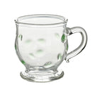 Coffee cup clear with amber and green dots, with handle