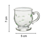 Coffee cup clear with amber and green dots, with handle