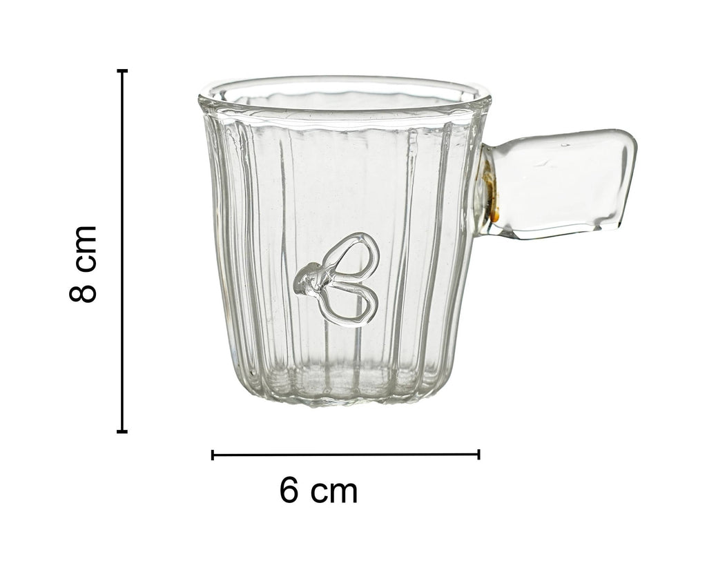 Coffee cup inner ribbed with clear flower drawing, with handle