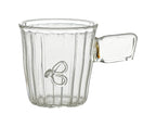 Coffee cup inner ribbed with clear flower drawing, with handle