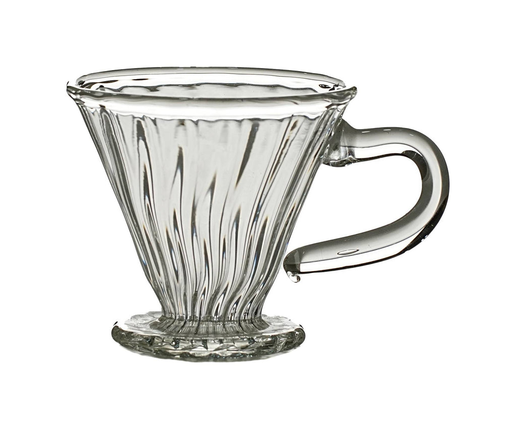 Coffee cup inner ribbed conical bottom shape, with handle