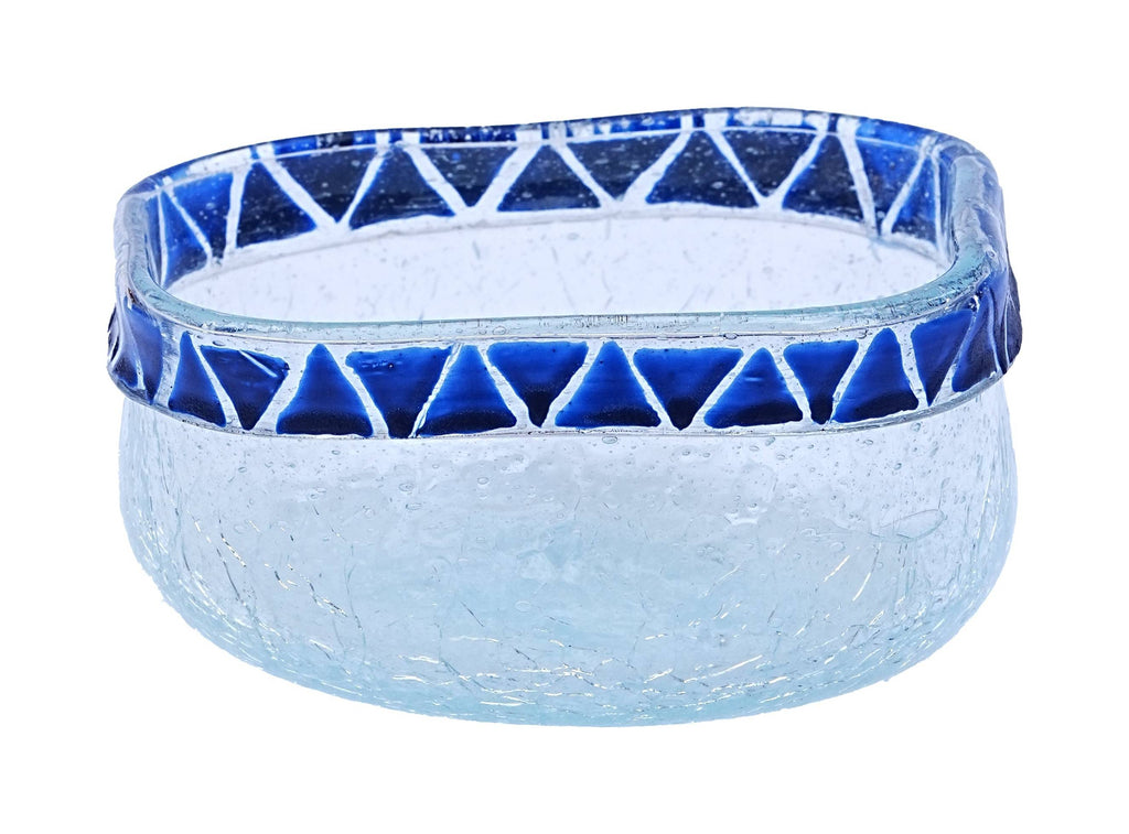 Bowl- Recycled Glass, Square with Blue Motifs