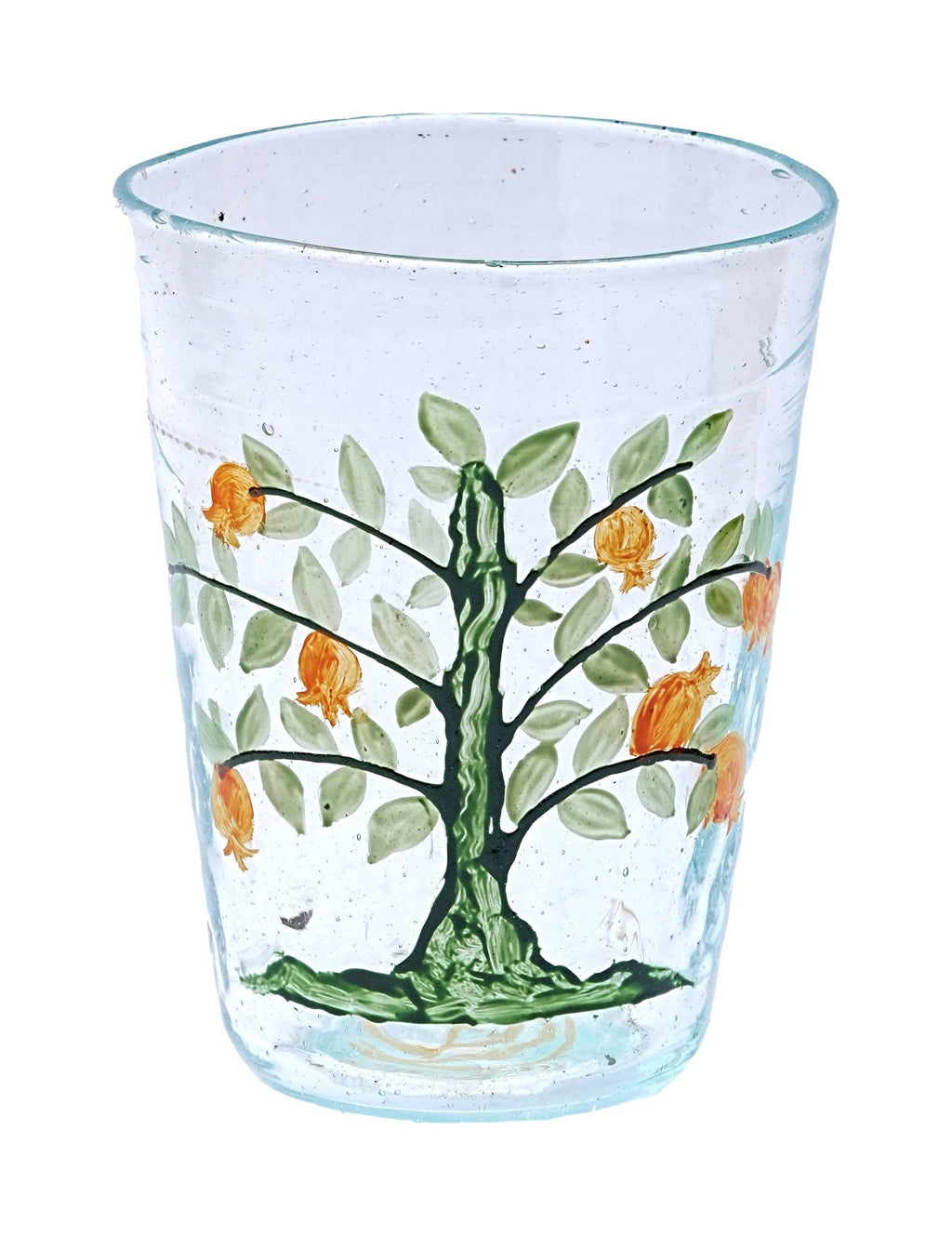 Glass clear with golden Phoenician alphabet and purple line