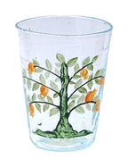 Glass clear with golden Phoenician alphabet and purple line