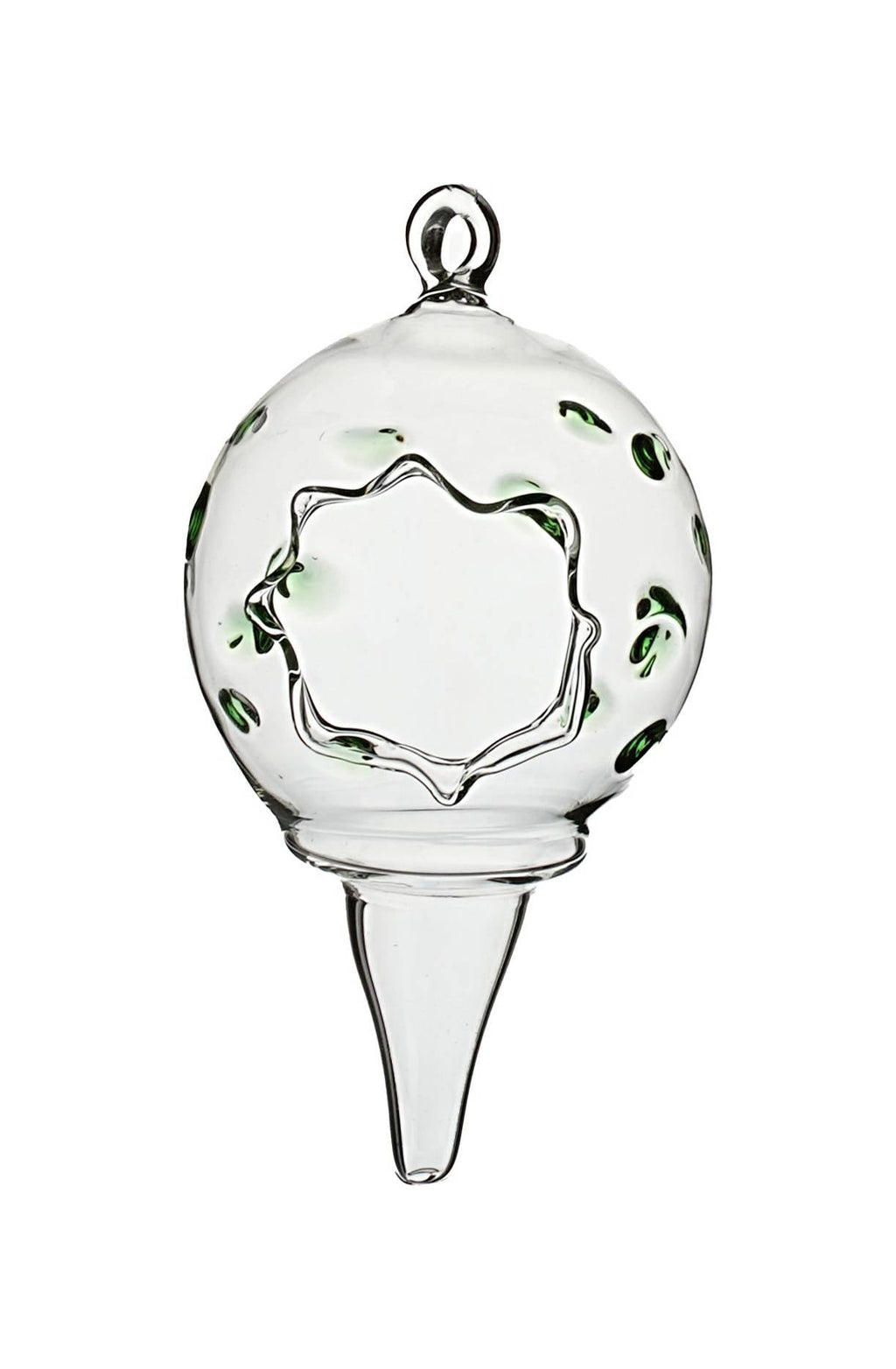 Christmas candle holder ornament- clear transparent with small green dots